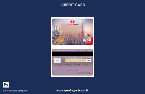 modello di carta classica per visto Vietnam Techcombank in stile verificato